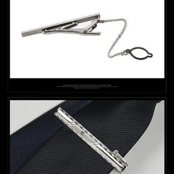 Elegant Silver Crystal French Tie Clip w/Chain - Picture 3 of 3